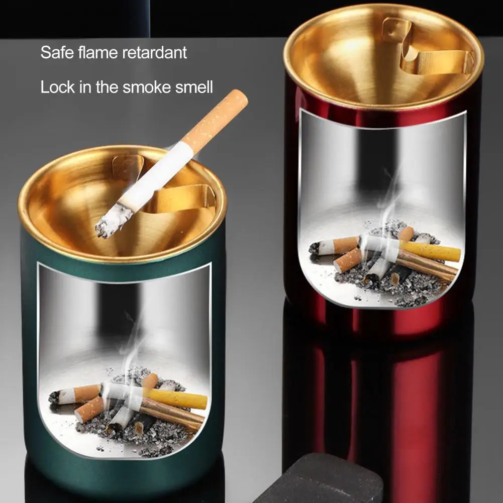 Stainless Steel Ashtray with Windproof Funnel-shape Lid Clip Large Capacity Heavy Duty Metal Desktop Ash Storage Holder