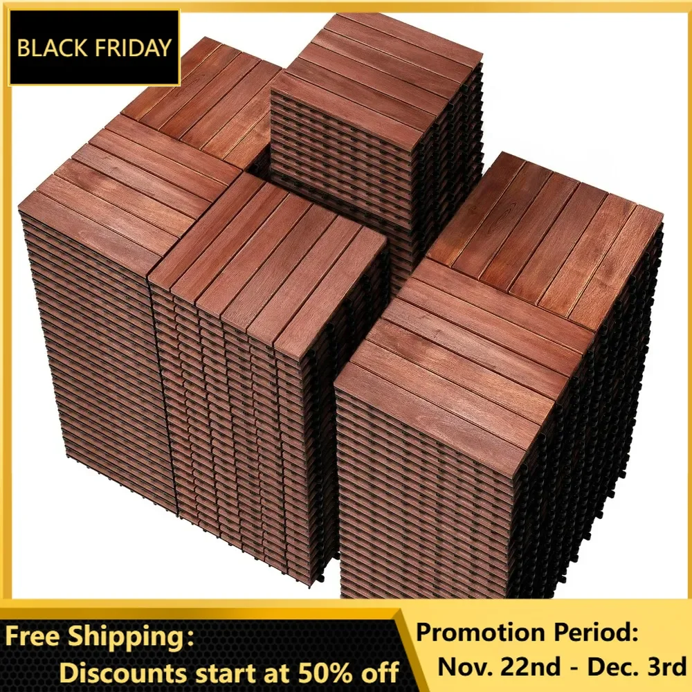 162 PCS Acacia Wood Interlocking Patio Deck Tiles - 12