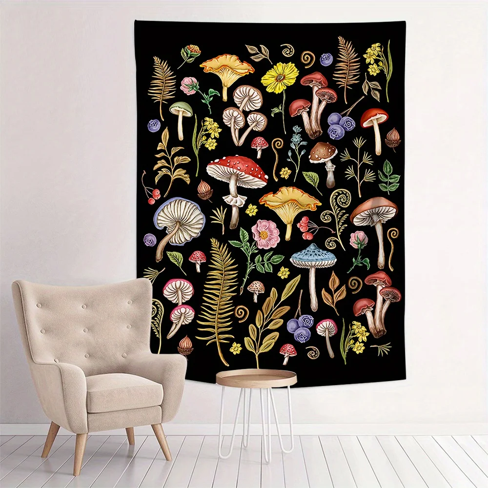 

VIKAMA Fantasy Forest Tapestry Mushroom Magic Flower Bedroom Children's Room Fairytale Style Room Decorative Art Wall Hanging