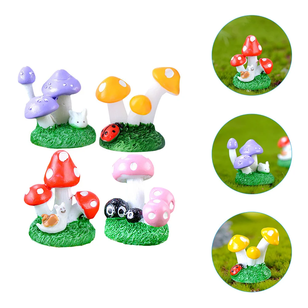 

4 Pcs Mushroom Decoration Resin Simulation Mushrooms Micro Landscape Ornament Desktop Decors Synthetic