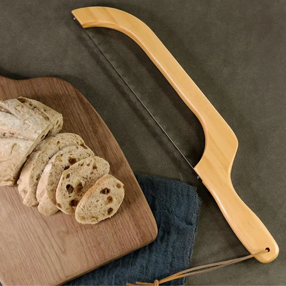 Baguettes Cheese Fruit Slicer Bread Slicer Set with Stainless Steel Serrated Blade Beech Wood Handle Bread Cutter for Bagels