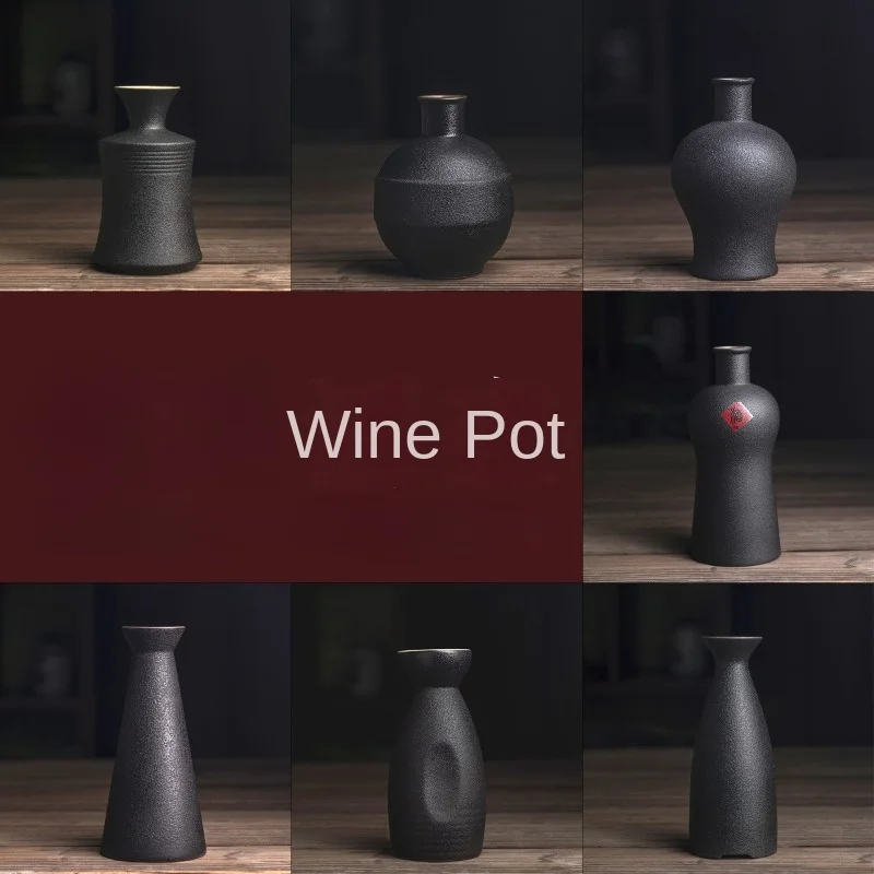 Wine Pot Vintage Stoneware Household Retro New ChineseStyle Bottles Earthen Jar Archaized Cup Black Red Portable Decorations 1Pc