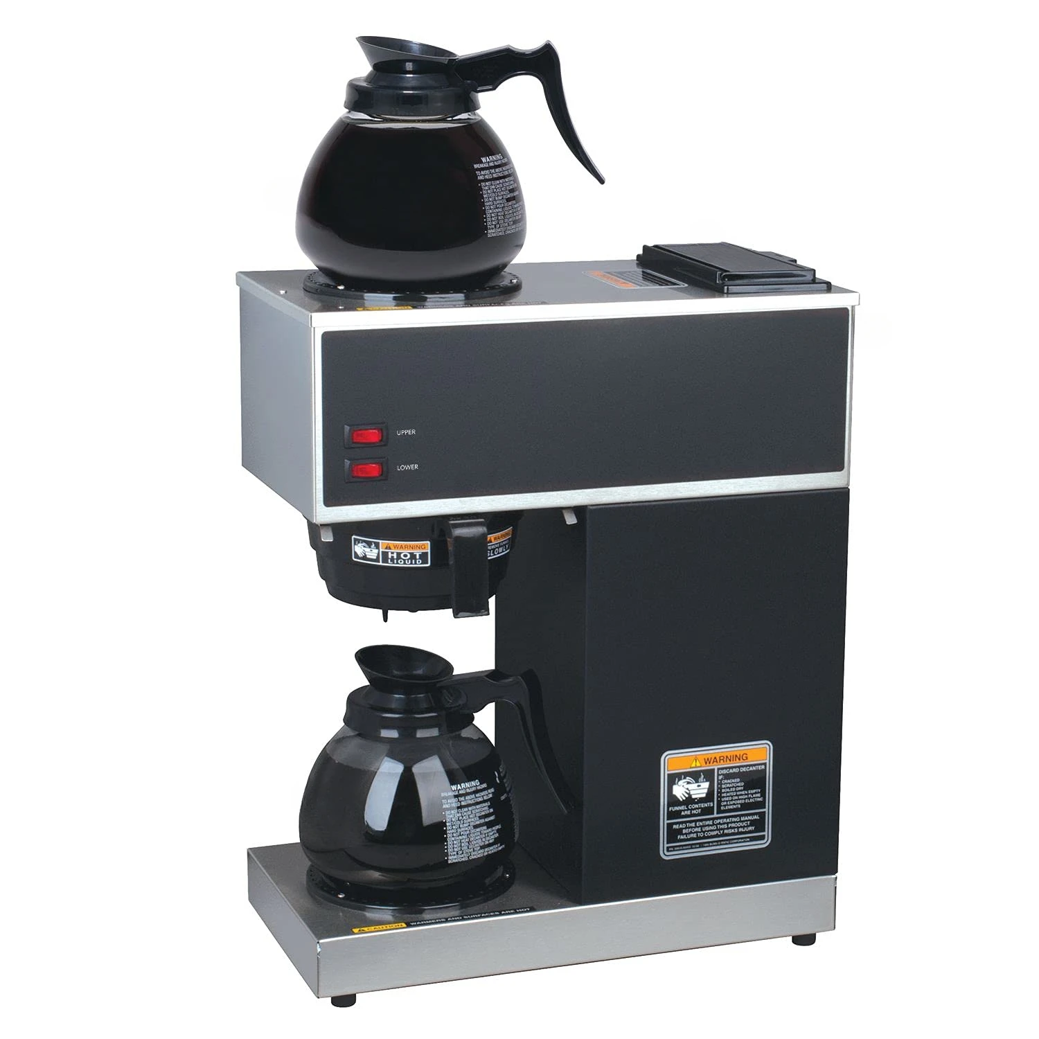 Cervejaria de café comercial com aquecedores superiores e inferiores, preto, 2 decantadores de vidro, Pourover, VPR-2GD, 12 Cup, 330015