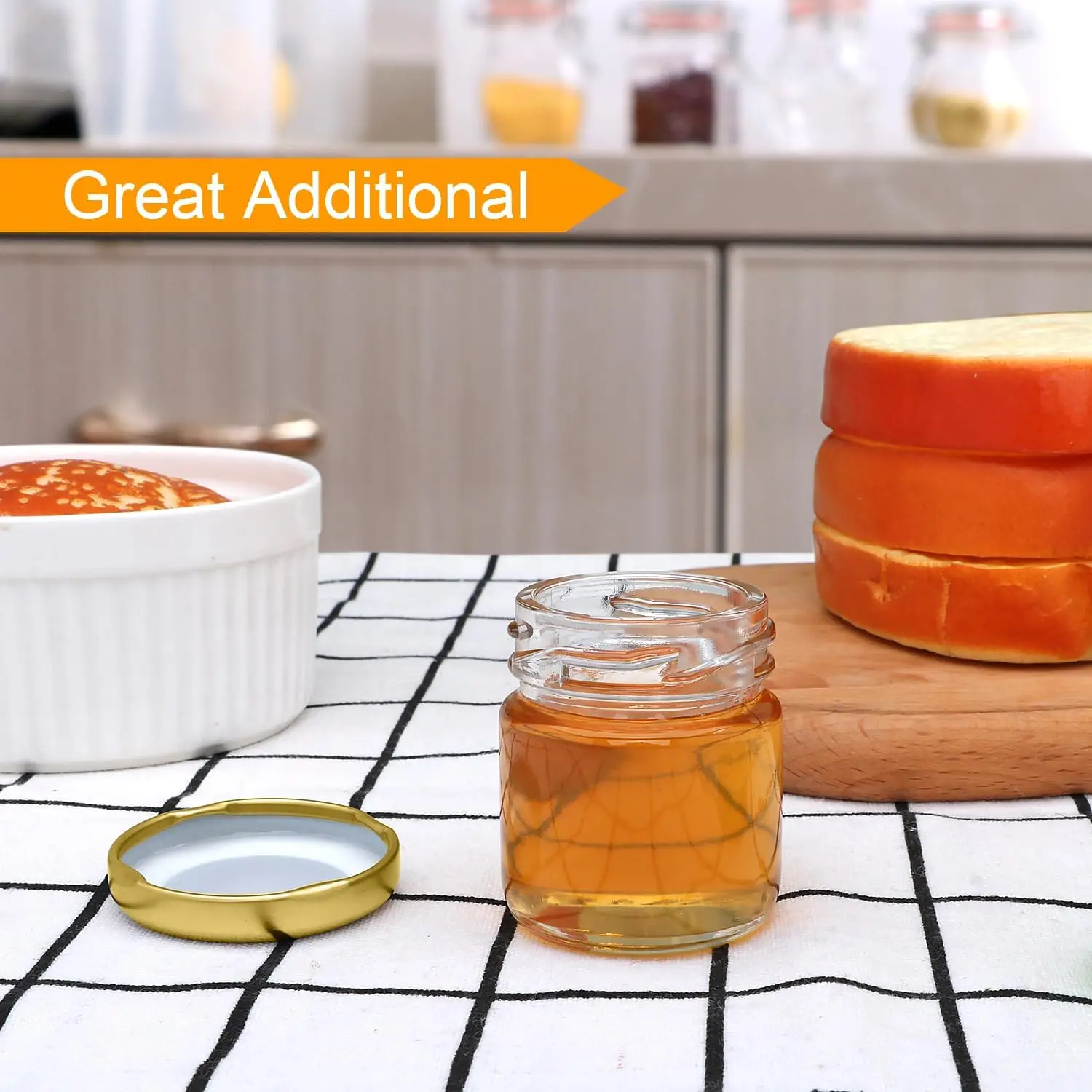 Mini Glass Jars Bulk Set of10/20,Round Small Honey Jars with Golden Lids, Canning Jar for Candle Making,Spice,Jelly,Jam,Wedding,