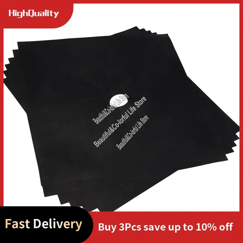 6X Reusable Non-Stick Black Gas Range Stove Top Burner Covers Protector Liner-LICG