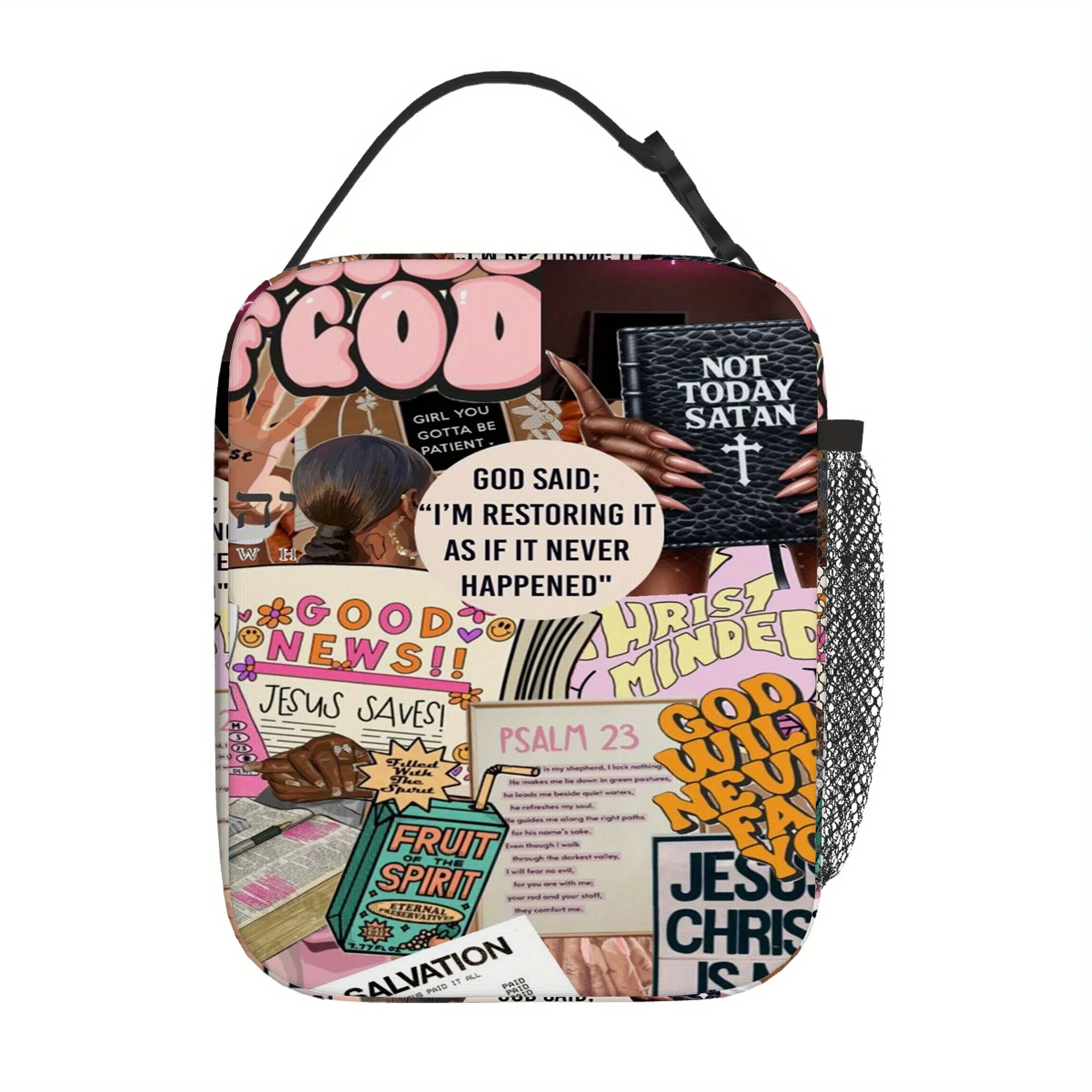 

1 шт., термосумка с христианской тематикой и вдохновляющими цитатами, изолированная сумка, не контактирующая с пищевыми продуктами.