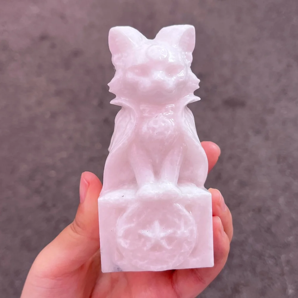 1PCS Natural Quartz Wizard Cat Carving White Marble Jade Polished Reiki Healing Energy Stone for Feng Shui Room Decor & Gift