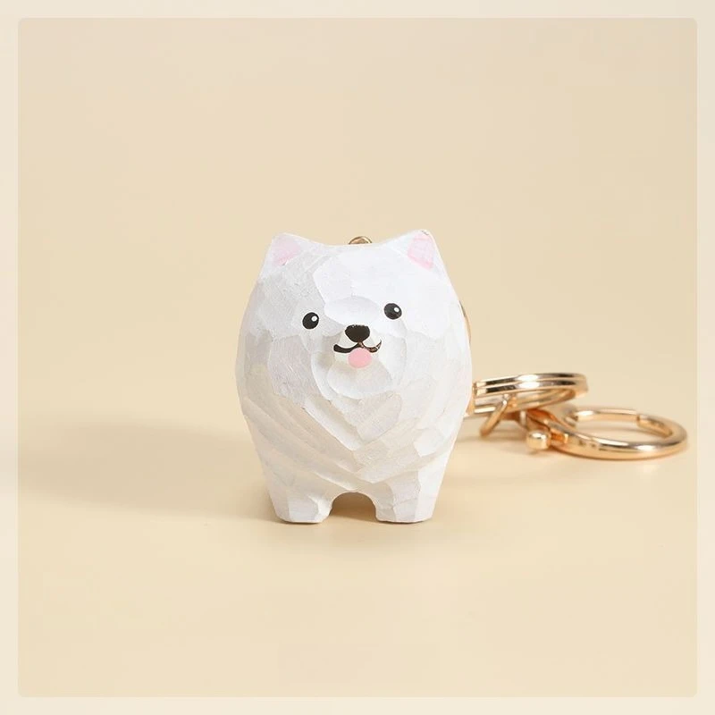 Handmade Samoyed Wood Carving Pendant, Car Hanging Ornament, Keychain, Bag Charm, Smiling Dog Gift, Pet Memorial Keepsake