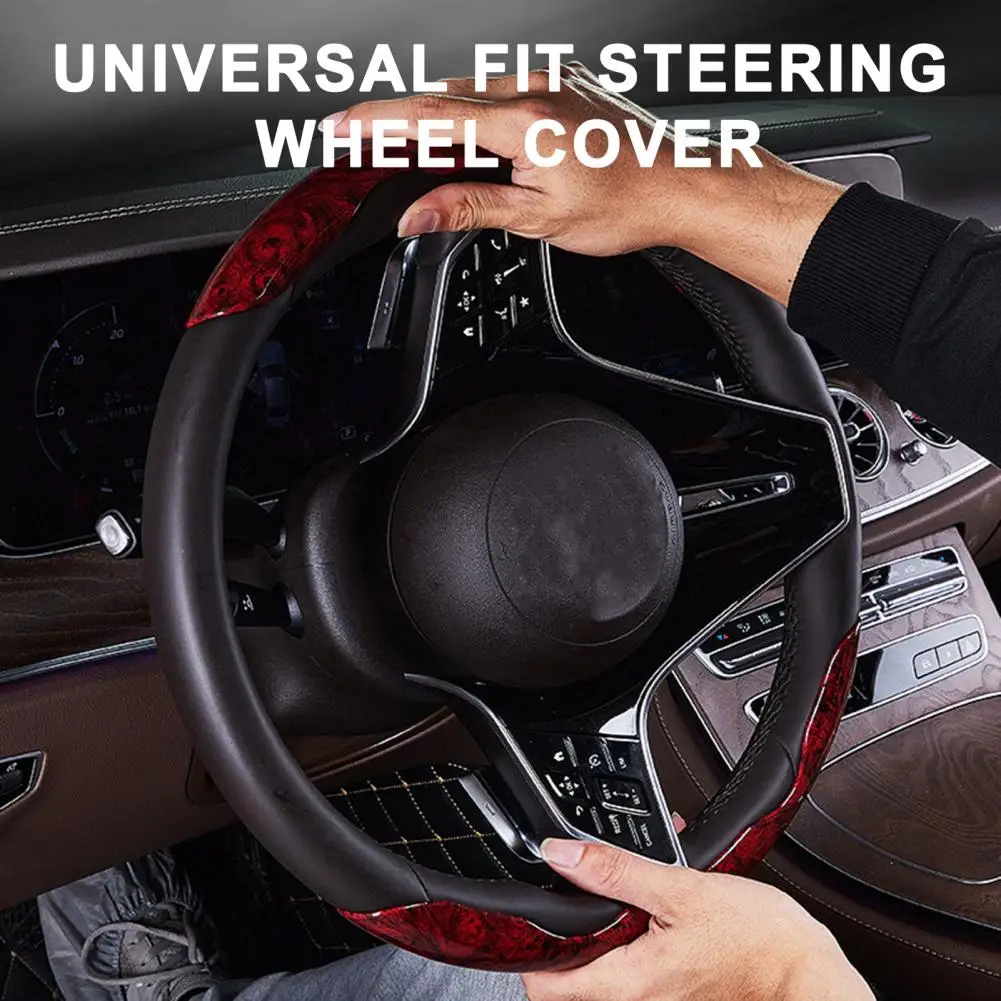 Health-friendly Steering Wheel Cover Universal Fit Wood Grain Steering Wheel Cover Anti-slip Odorless Heat-resistant Enhance