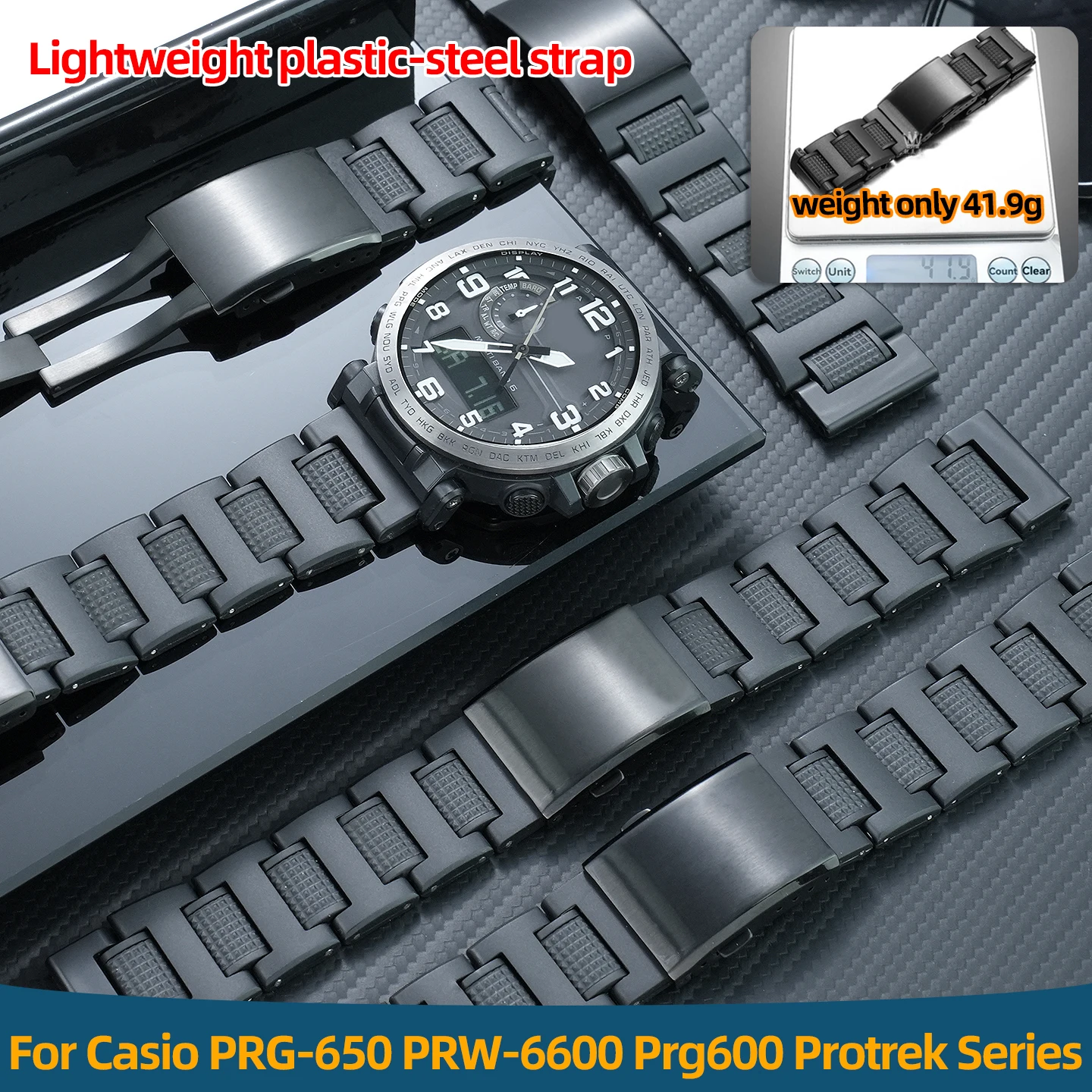 

24mm For Casio PRG-650 PRW-6600 Prg600 Protrek Series Mountaineering Black Lightweight plastic-steel strap Men watch accessories