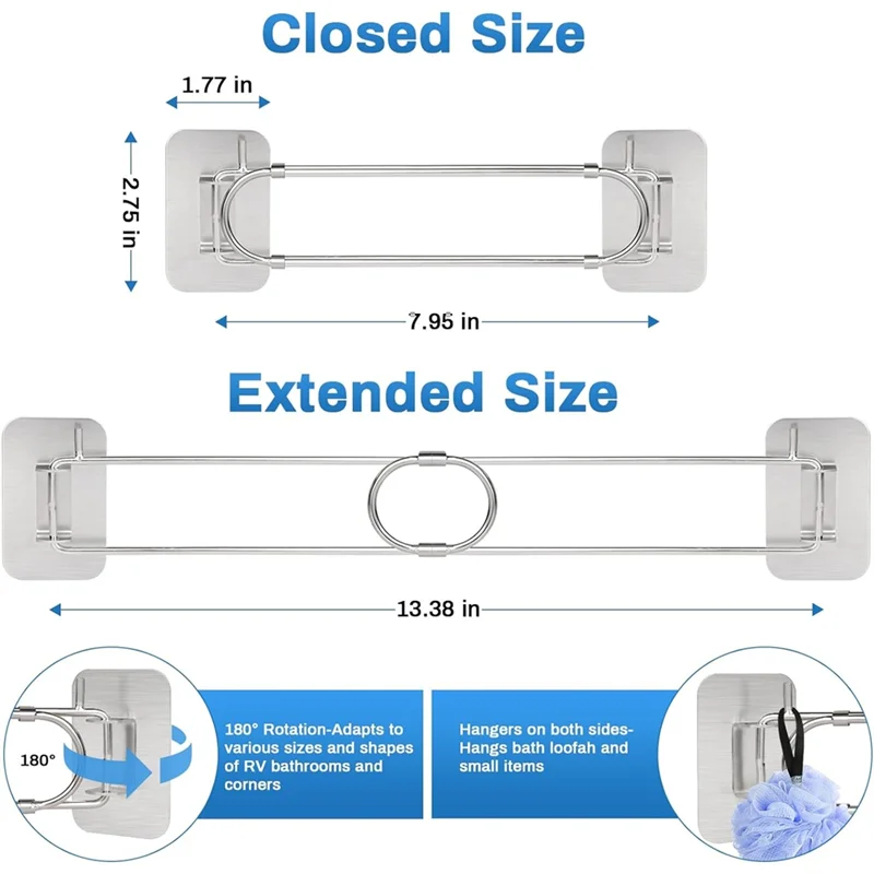 

Угловой бар для хранения душа на колесах, регулируемый угловой бар для хранения на колесах из нержавеющей стали для прицепа внутри, аксессуары для ванной, 2 шт.-X67A