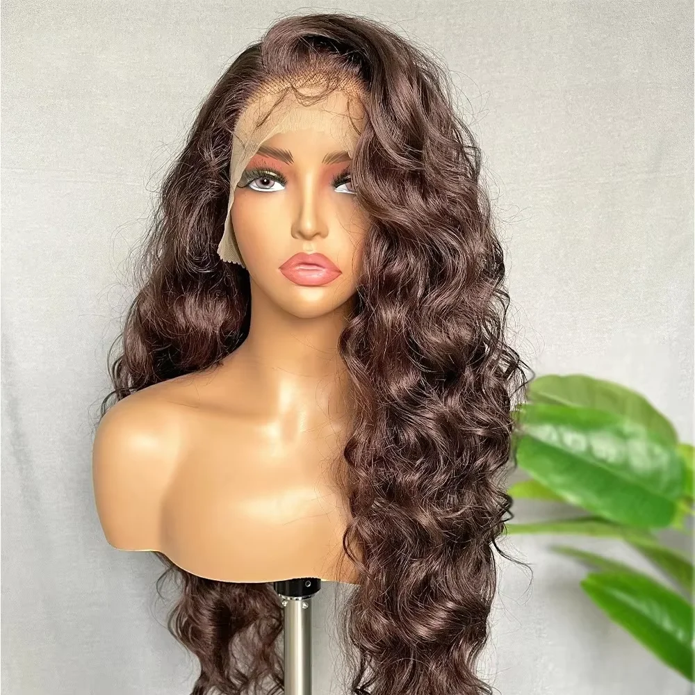 Glueless Soft Deep Wave Natural Brown 26inch 5x5 Silk Base Jewish Human Hair Wig Baby Hair HD Lace European Hair Preplucked