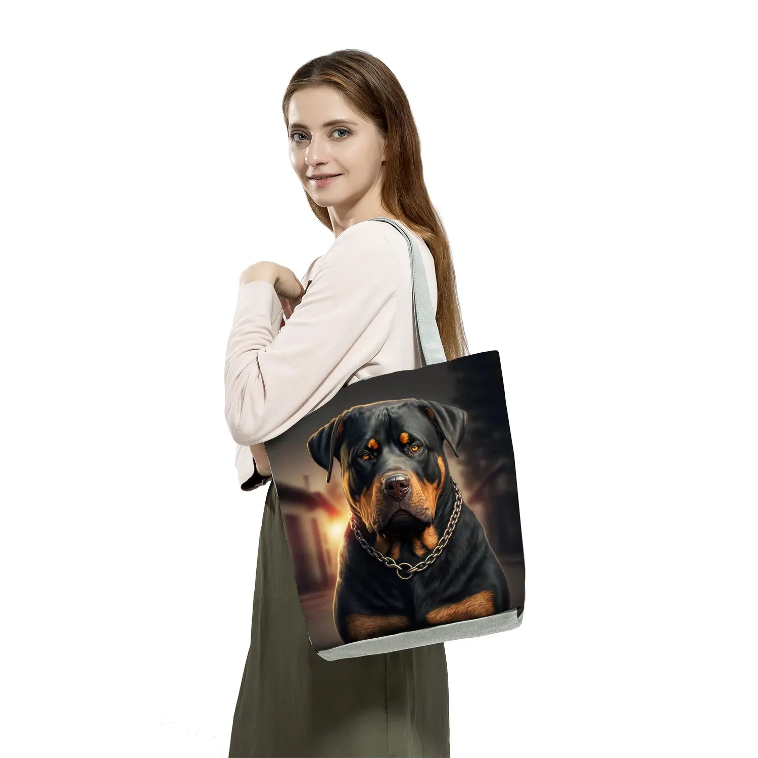 Cute Rottweiler Shopping Bags Groceries Women Handbags Animal Dog Graphic Large Capacity Shoulder Bags Portable Foldable Totes