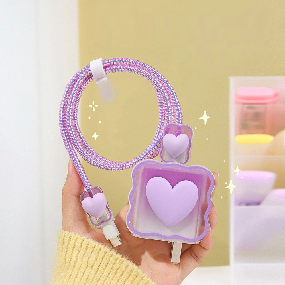Love Heart Charger Cable Protector Case For iPhone 17 Pro Max 16 15 14 18w 20w Charging Head Cover Wire Winder Cable Organizer view 2