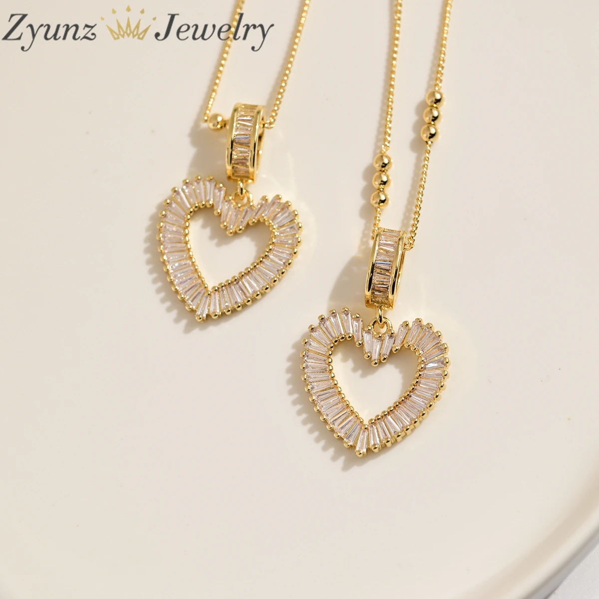 5PCS,18K Gold Plated Romantic Heart Pendant Necklace,Zircon Love Heart Necklace for Women