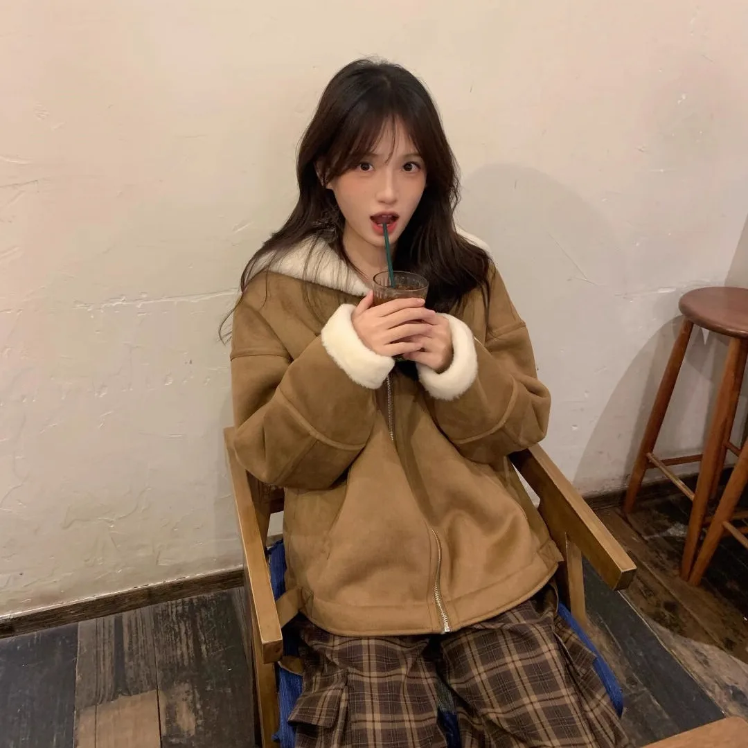 Hairy Coat Women's Winter Fur Top 2025 New Solid Color Korean Suede Lamb Fur Thickened Environmentally Friendly Fur Top