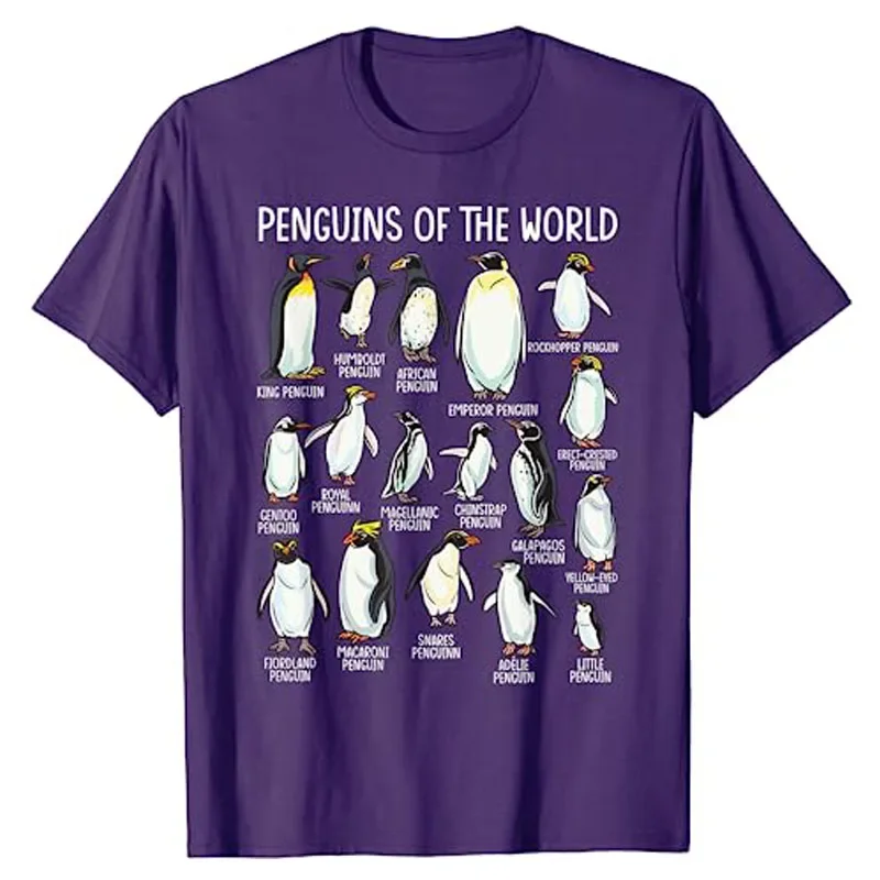 Penguins of The World Zookeeper Sea Animal Penguin Lovers T-Shirt Types of Penguins Graphic Tee Tops Marine Biologists Clothes