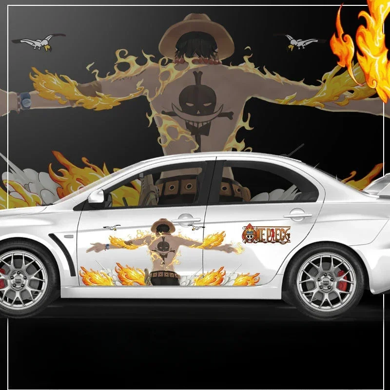 Stiker mobil Anime One Piece stiker mobil besar vinil kedap air dekorasi mobil khusus Luffy Zoro Nami Hancock Ace