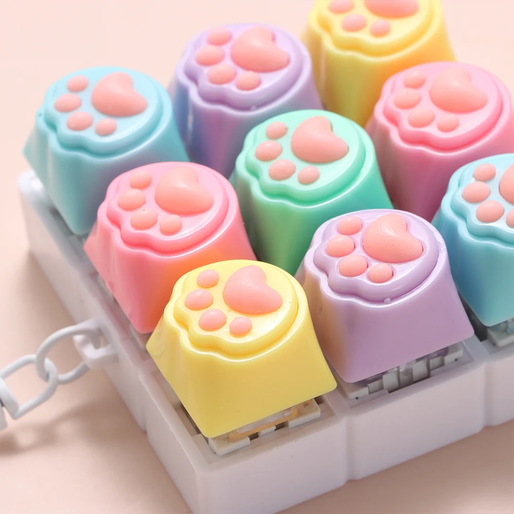 Relaxing Cat's Paw Shape Fidget Keychain 9Keys DIY Keyboard Finger Keyboard Cap Pass The Time Keys Button Pinch Adult