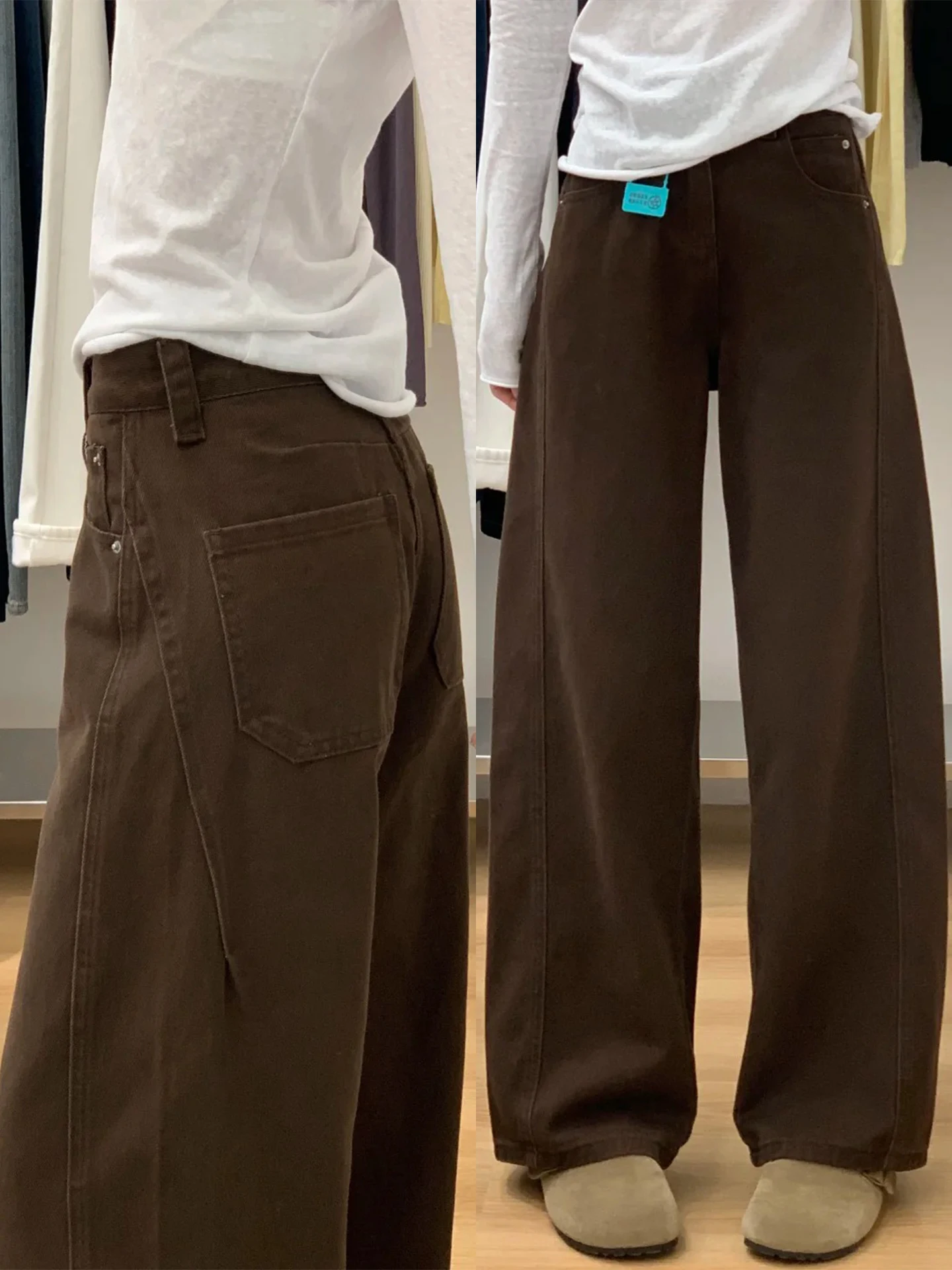 Cé Brown Wide Leg Jeans Women's Autumn Winter New Sle High Waist Knife  Loose Fit Casual Straight Slimming Pants