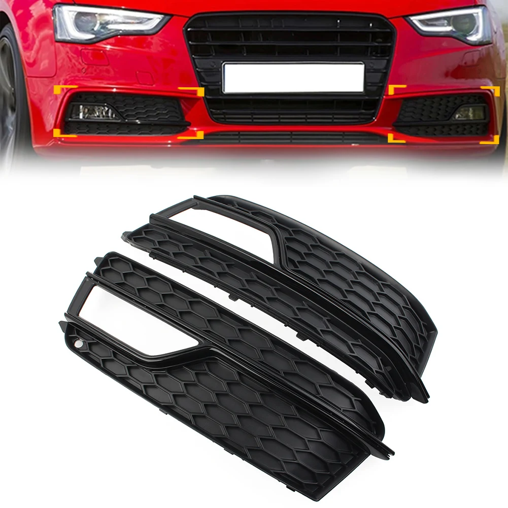 Car Front Bumper Honeycomb Fog Light Grille Cover For Audi A5 S-Line S5 2013 2014 2015 2016 2017 8T0807681K/8T0807682K