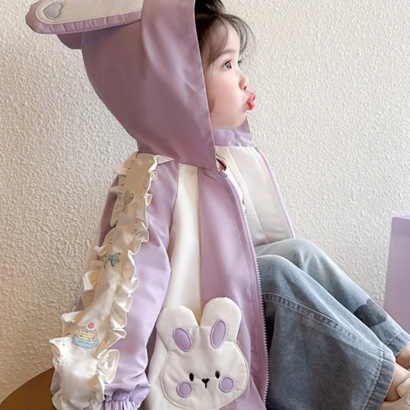 

Girls' Cartoon Hooded Jacket Spring Autumn Casual Sweet Baby Coat New Children's Clothing 2 4 6 7Y