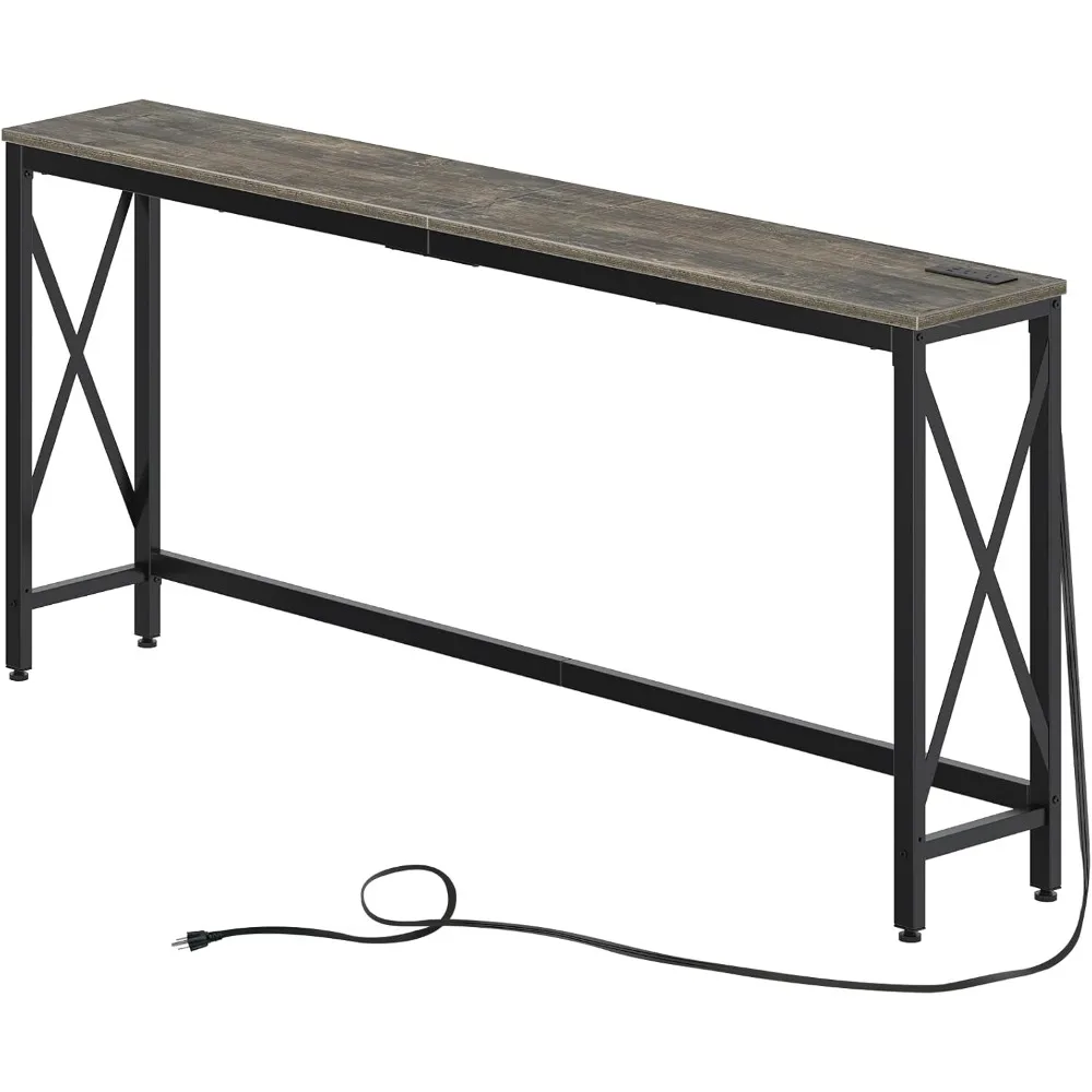 

Console Table with Power Outlet, Narrow Sofa Table, 70.8" x 11.8" Farmhouse Table Behind Sofa Couch Hallway Entrance for Living