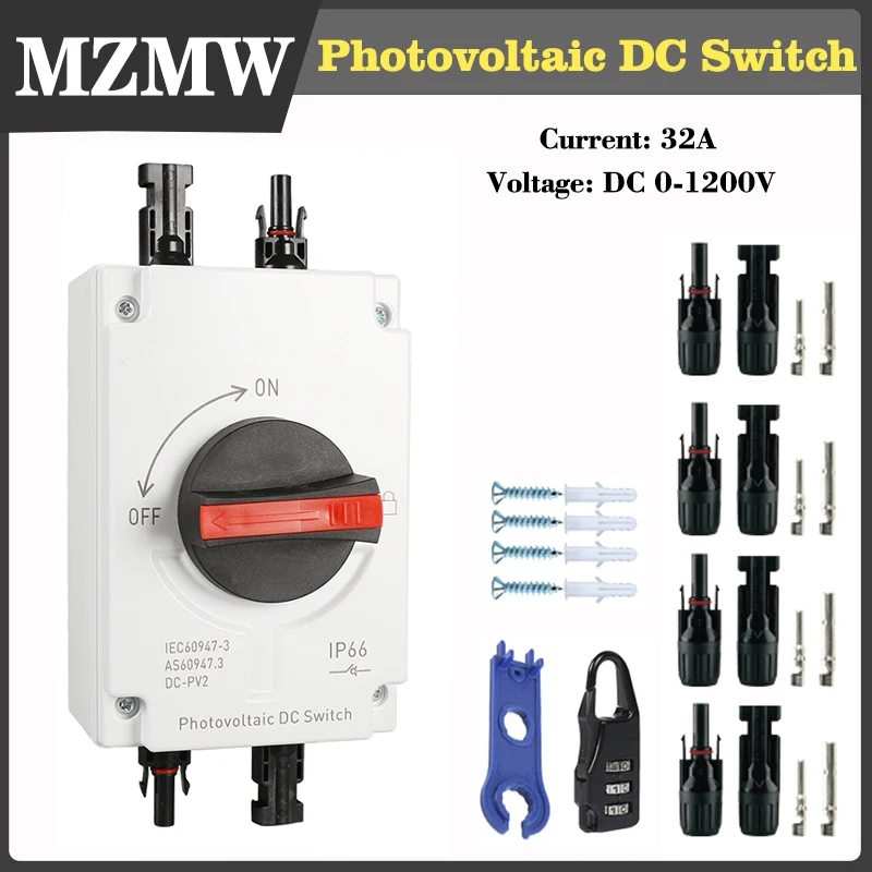 

MZMW Solar Photovoltaic Isolator DC Switch 1000V 1200V 32A IP66 Waterproof PV Combiner Box Outdoor Rotery Disconnector