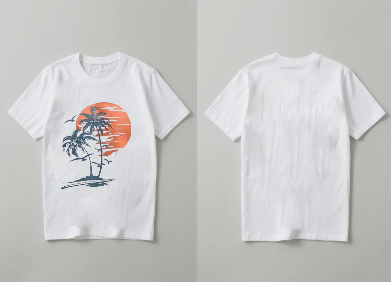 La nuova maglietta casual a maniche corte stampata del 2025 con motivi al tramonto e palmo è adatta sia per uomini che donne