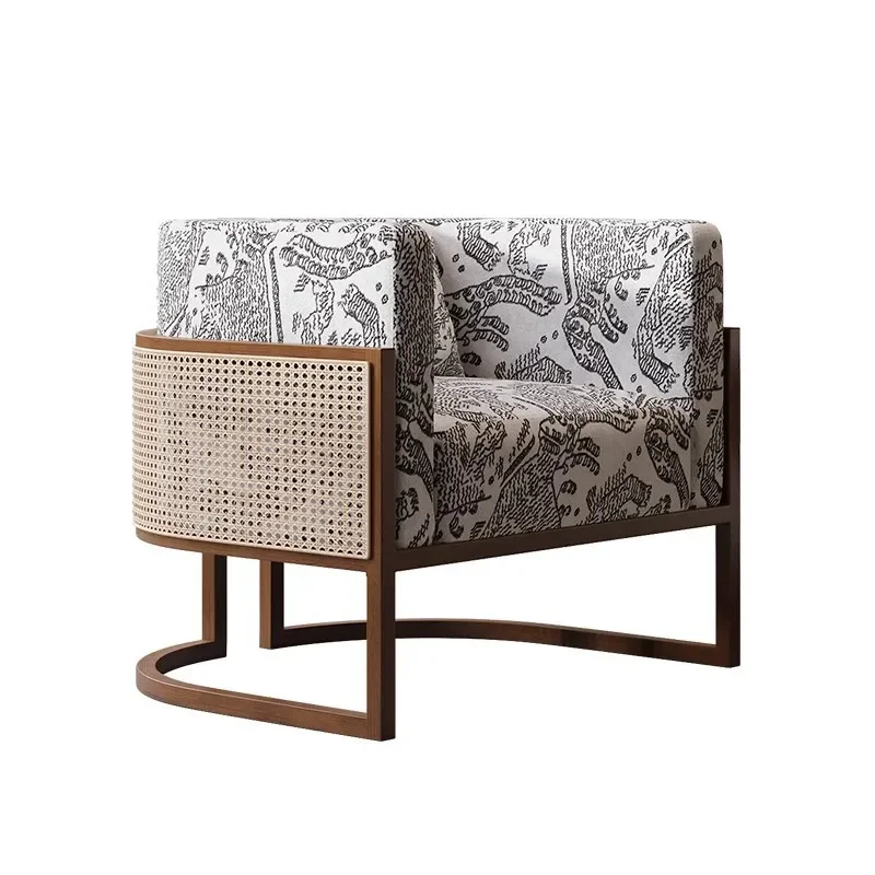 Solid wood sofa chair Log wabi-sabi wind antique single sofa chair B & B balcony leisure chair Fabric single