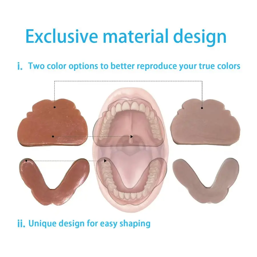 Prothesenset, 2 Sets, 28 Stück, je in verschiedenen Größen künstlicher Zähne, mehrfarbig, wiederholbares, formbares Material, kompletter Fake-Zahn-Reparatur