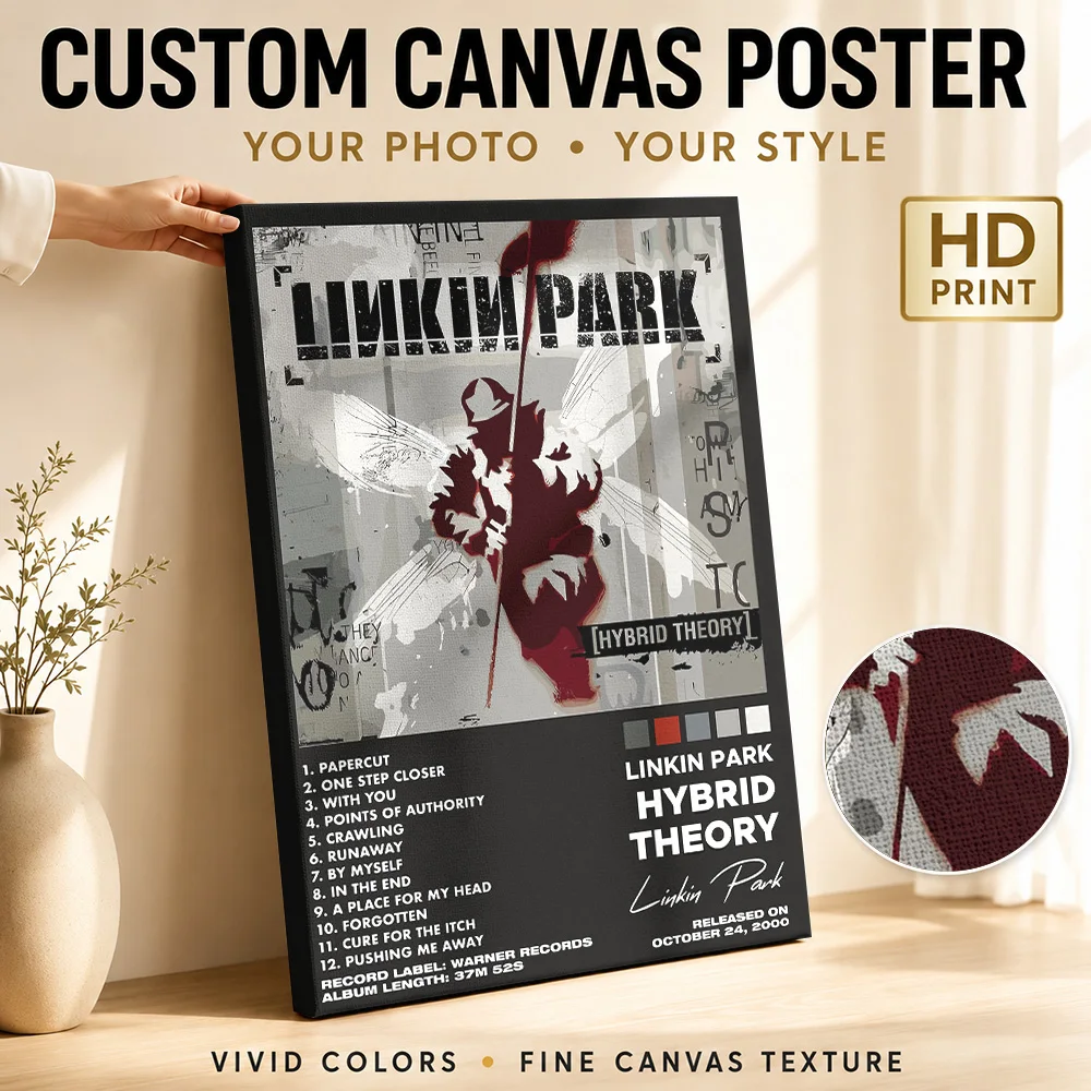 Linkin Park Hybrid Theory Album Canvas Print Poster Grunge Style Wall Decor With Personalized Photo For Bedroom Ideal Fan Gift