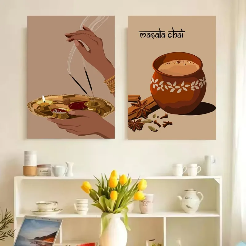 Indian Folk Dancing Woman Traditional Female Hindu Desi Pakistani Chai Poster Canvas Painting Wall Art Pictures Home Decor