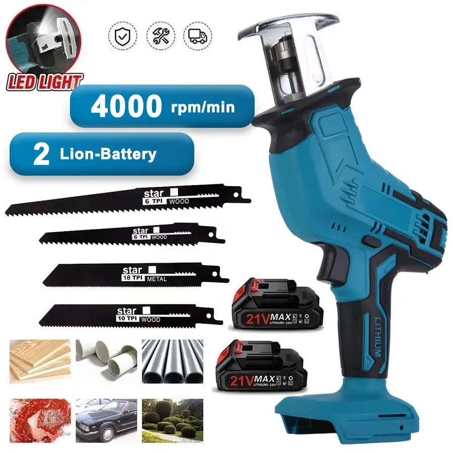 Cordless Electric Reciprocating Saw For Makita 18V Battery Variable Speed Wood Metal Cutter Tool Rechargeable Electric Saber Saw