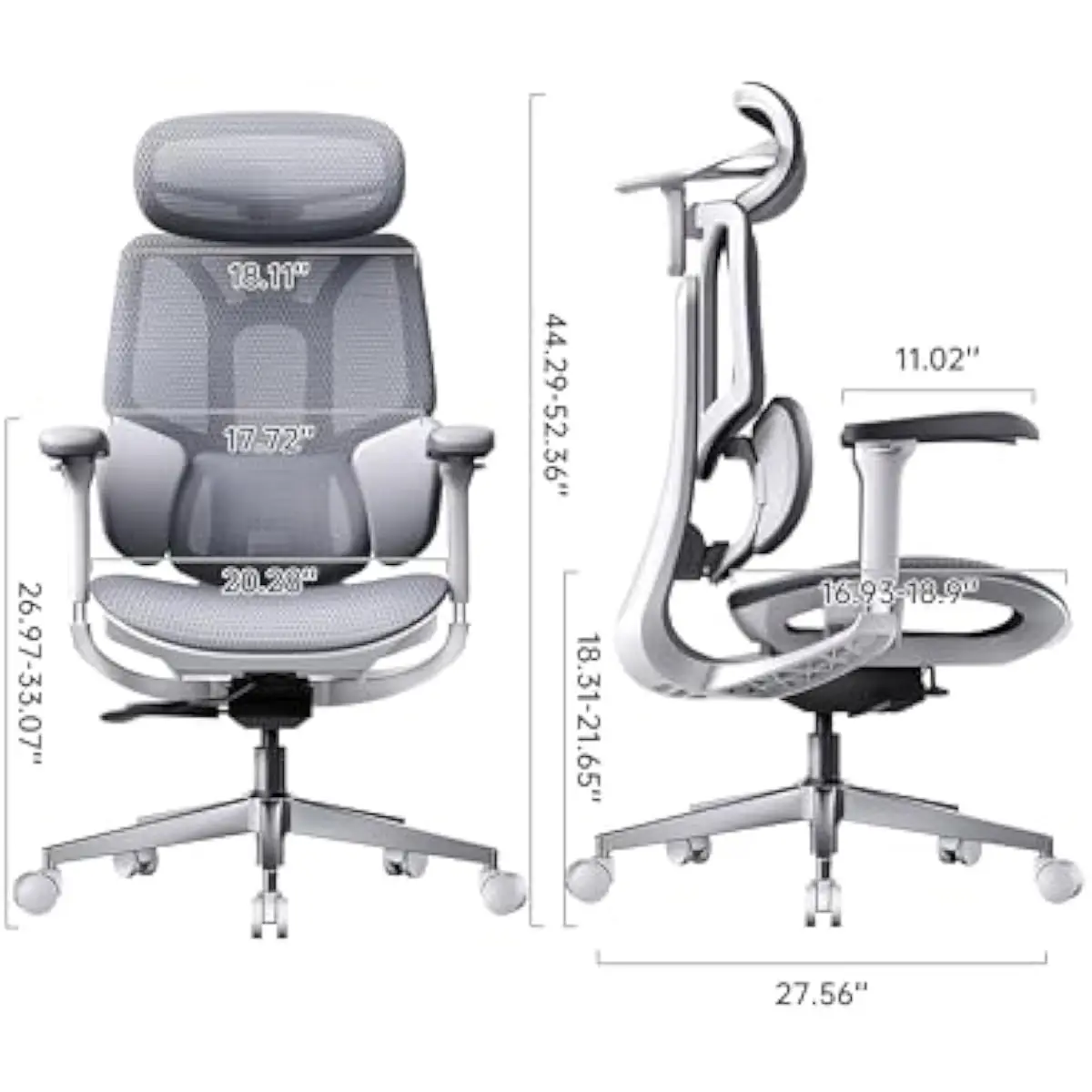 Ergonomic Mesh Back Office Chair with 3-Zone Adaptive Lumbar Support, Auto-Weight Recline Mechanism, 4D Adjustable Headrest & Ar