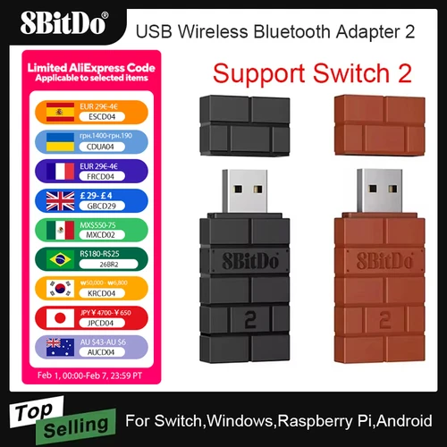 Imagen 1 del producto Receptor adaptador inalámbrico Bluetooth USB 8BitDo para Nintendo Switch 2 Windows Mac PS1 para Xbox one PS4 PS5 Switch Pro controlador