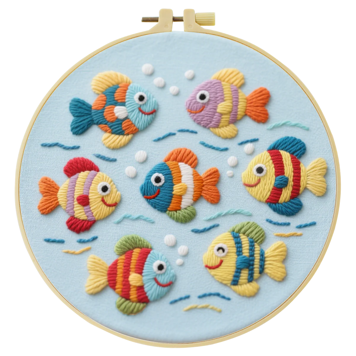 1 Stück 20X20CM/7,87 Zoll Niedlicher kleiner Fisch Stickerei Starter-Kit DIY-Set Nähkunst Handwerk Malerei Nadelkunst – Detail 3