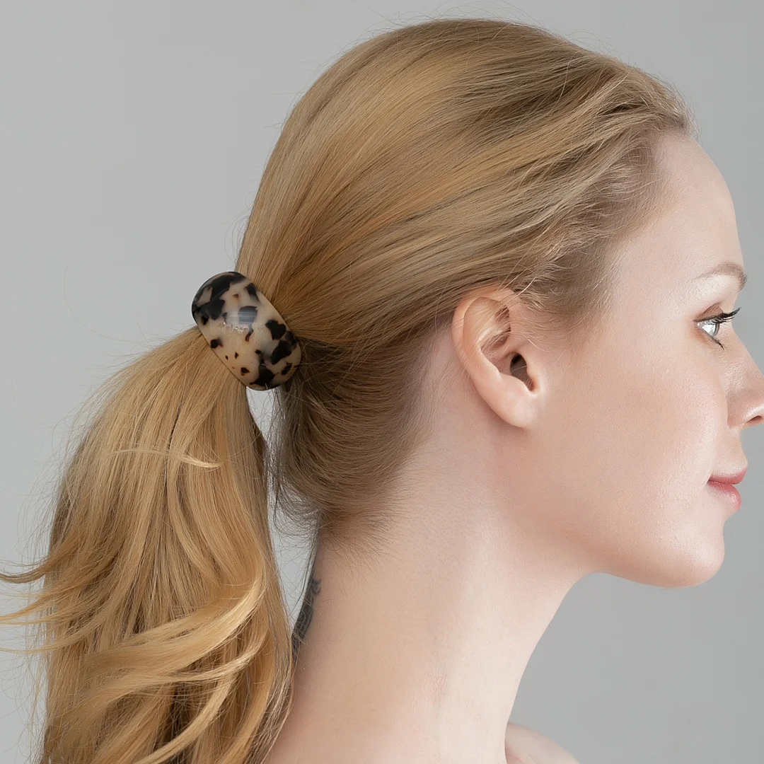 Nowe modne gumki do włosów z octanu celulozy dla dziewcząt i kobiet, biało-niebieskie elastyczne gumki do włosów do kucyków.