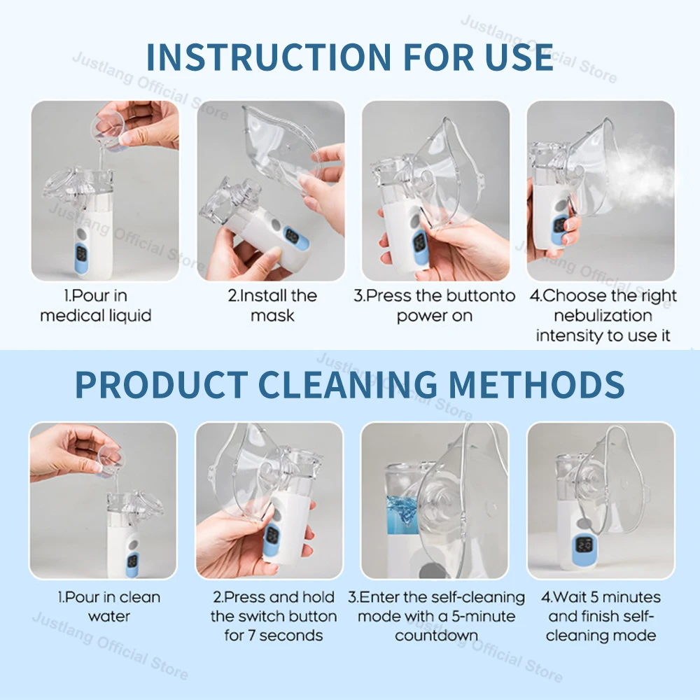 AiQUE Rechargeable Nebulizer 3.5μm Adjustable LED Display Medical Silent Ultrasonic Inhaler Timing Steam Device Adult child