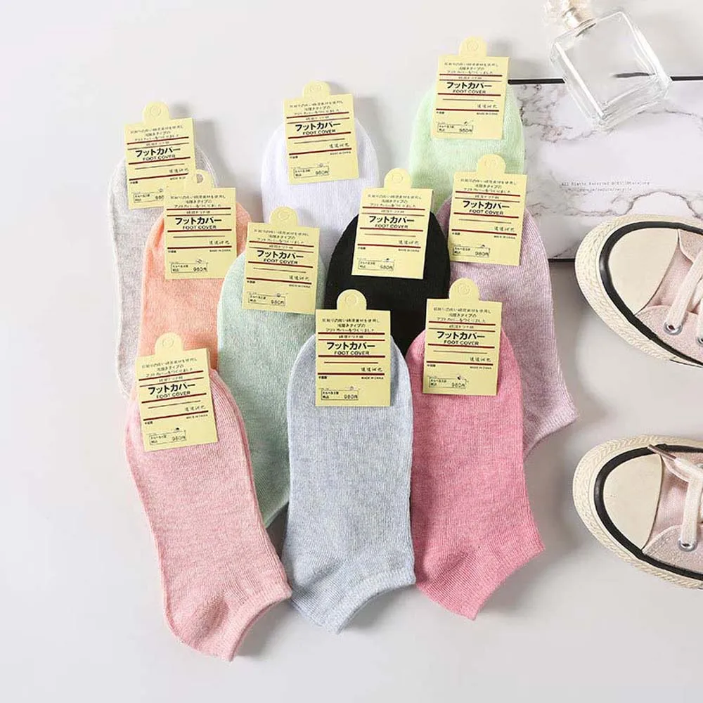 

10 Pairs Cotton Women Short Socks Set Hosiery Anti Slip Solid Color Boat Socks Mixing Color White Black Female Ankle Socks