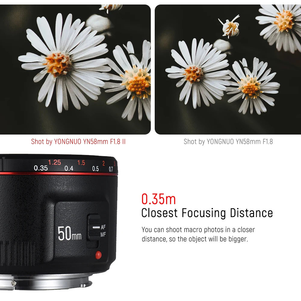 YONGNUO YN50mm F1.8 II Standard Prime Lens Large Aperture Portrait Lens AF/MF Dual Focus Mode Compatible With Canon DSLR Cameras