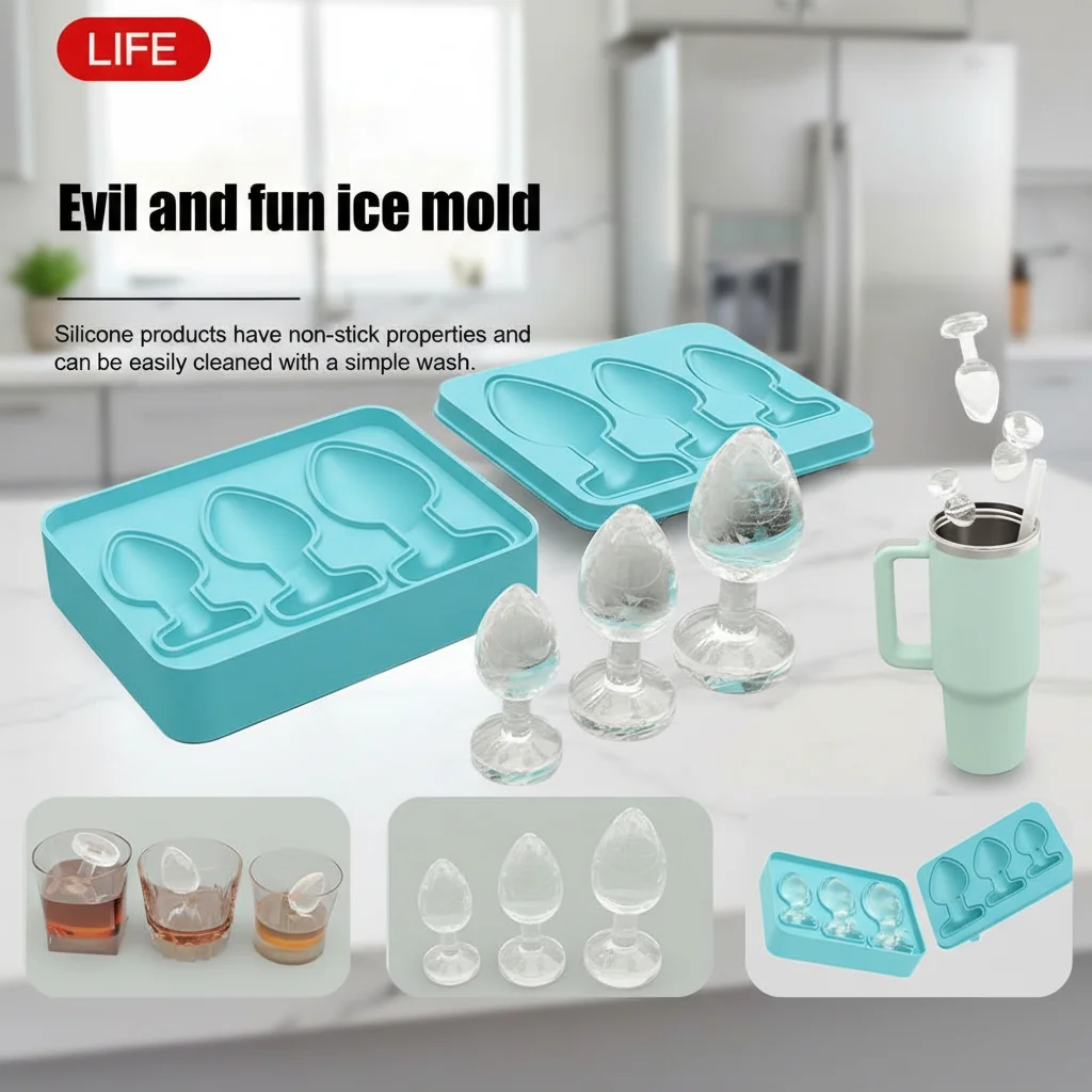 Funny Silicone Anal Plug Ice Tray, Silicone Ice-Cube Tray with Lid, Easy Fill and Release Ice-Cube Maker