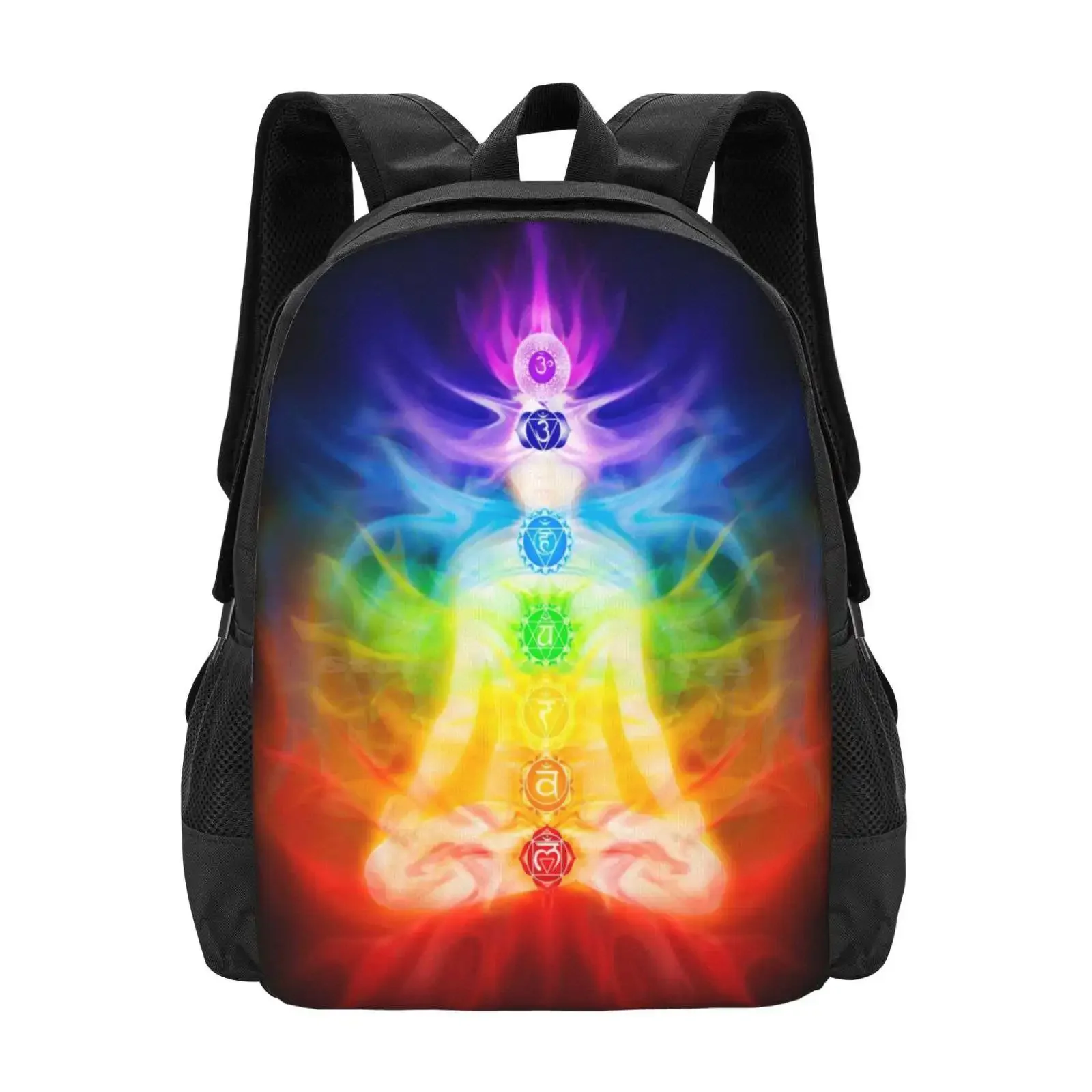 

Chakras And Energy Flow On Human Body Art Photo Print Teen College Student Backpack Pattern Design Bags Chakras Yoga Lotus