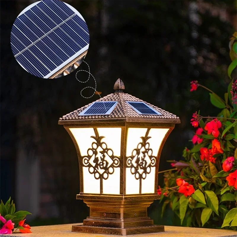 ASHER Solar al aire libre clásico poste de luz Retro impermeable Pilar LED lámpara de pared accesorios para el jardín del hogar