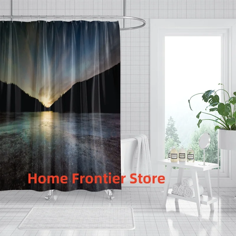 Sunset Waves Rocks Ocean Scenery Shower Curtain Modern Waterproof Fabric Bath Curtains Home Bathtub Screen