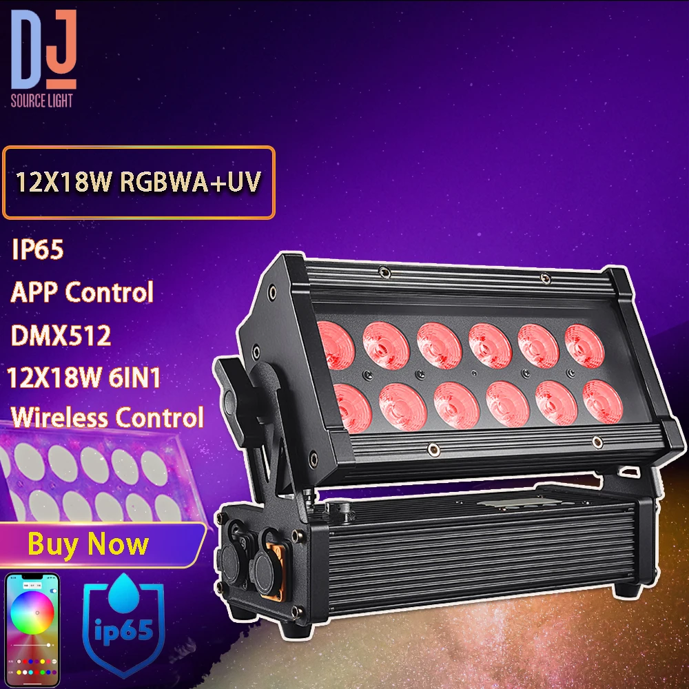 IP65 12X18W RGBWA+UV 6IN1 LED Wash Light Wireless Control DMX512 with Battery For DJ Disco Party Wedding Stage Lighting Effect