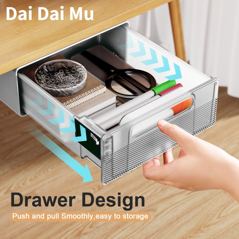 

New Under Desk Drawer Organizer No-Punch Strong Sticky Under Table Hidden Storage Box W/ Induction Night Light Grocery Storage