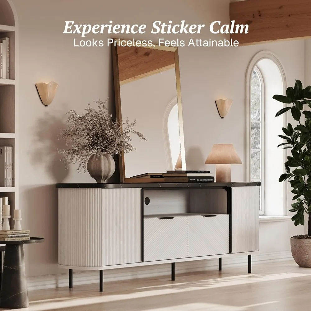 محطة تلفزيون أخدود مقاس 68 بوصة، كونترتوب رخامي صناعي أنيق وحديث، مركز ترفيه منحني، تلفزيون 80 بوصة