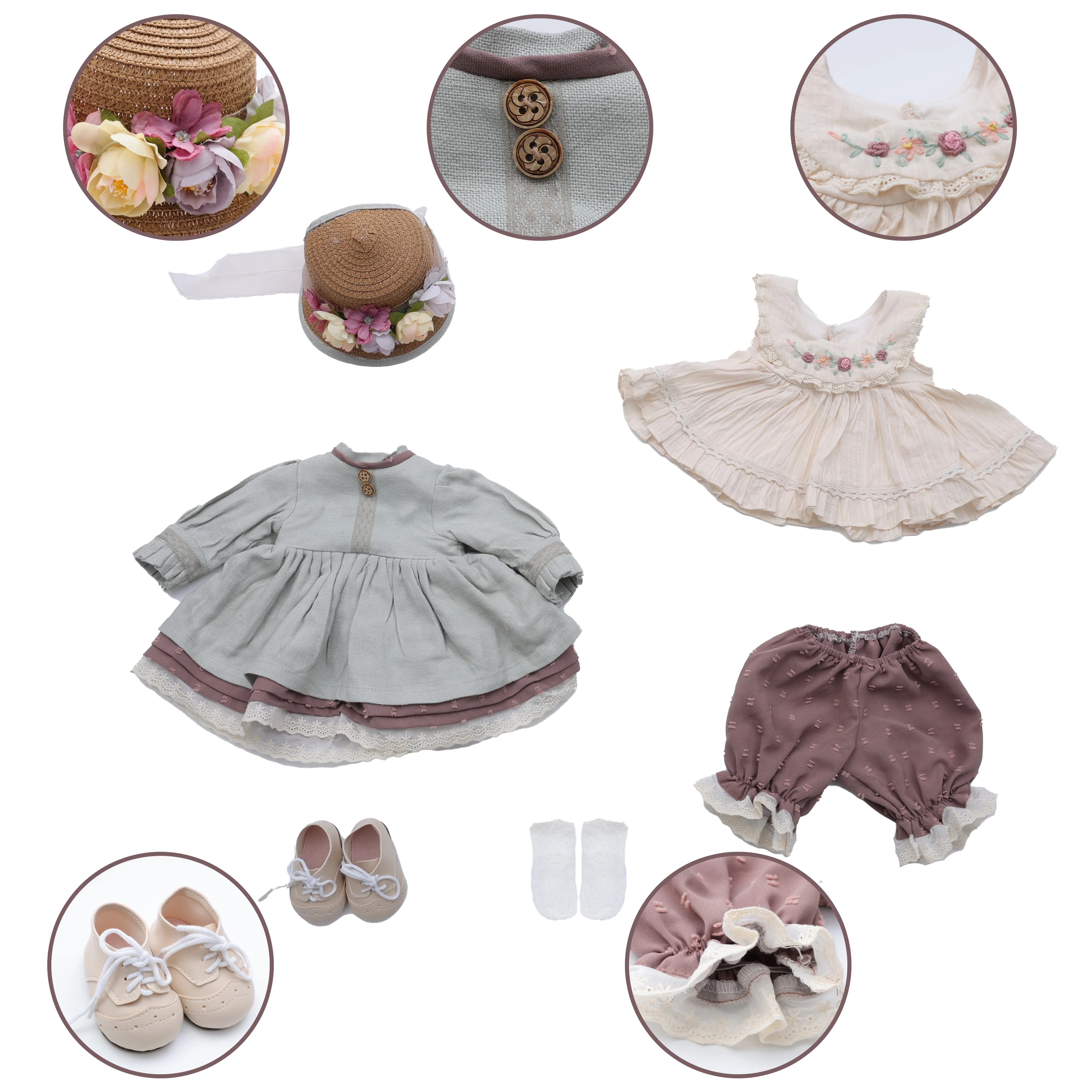 

22 шт., комплект одежды для куклы в сельском пасторальном стиле, дизайн ручной работы, подходит для куклы 22 дюйма, аксессуары в стиле Виктории