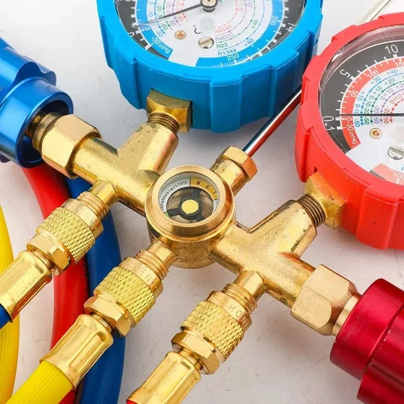 HS-536C Refrigerant Pressure Gauge Set, Air Conditioning Manifold Gauge for Automotive Refrigerant Charging & Testing